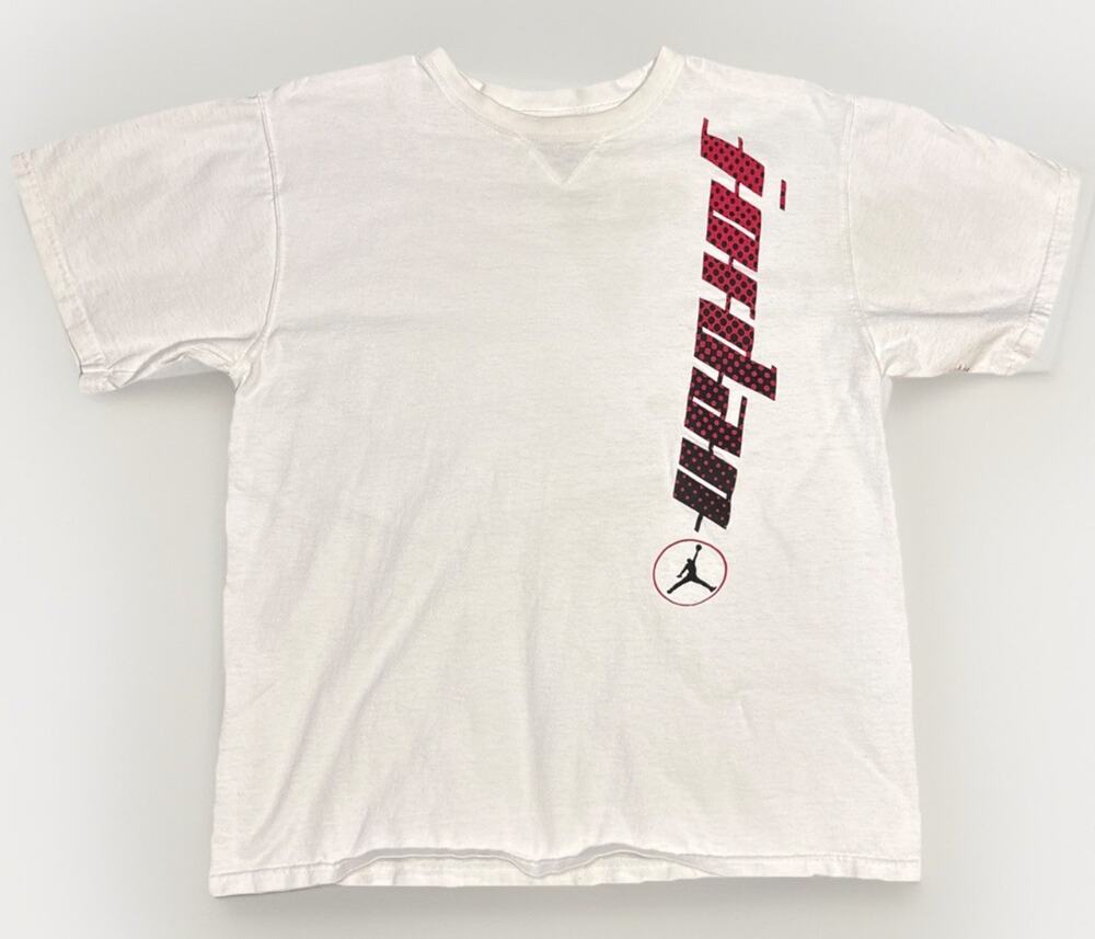 Nike Air Jordan Jumpman T Shirt Boys XL White Red Vertical Logo Youth 90s Style